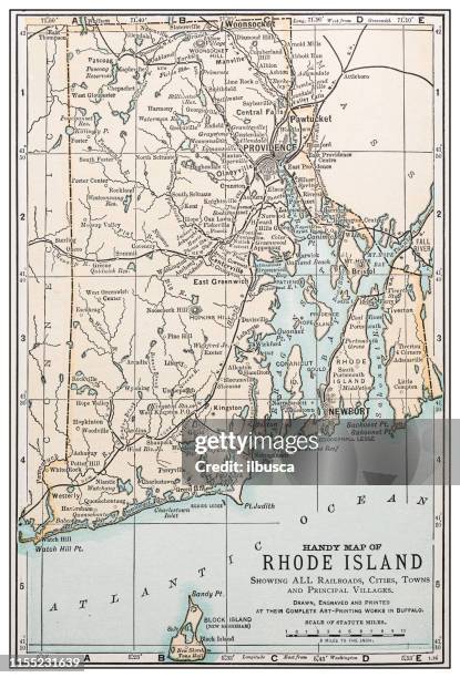 antique vintage retro usa map: rhode island - rhode island stock illustrations
