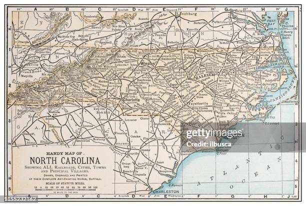 bildbanksillustrationer, clip art samt tecknat material och ikoner med antik vintage retro usa karta: north carolina - north carolina