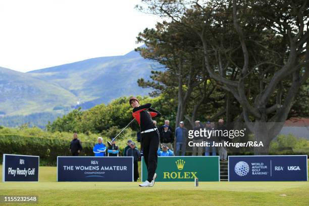 Sophia Zeeb of Germany tees off on the 1st during day one of the R&A Womens Amateur Championship at Royal County Down Golf Club on June 11, 2019 in...