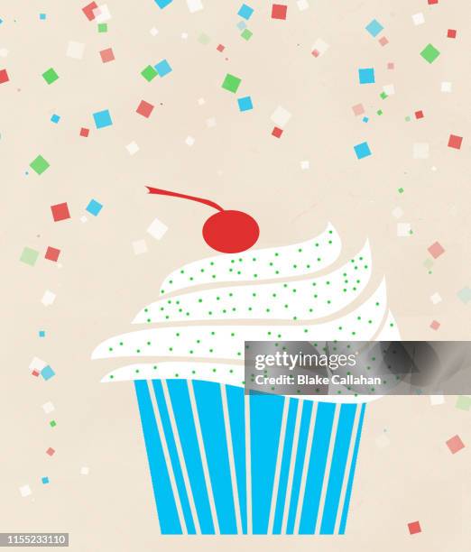 birthday card with cupcake design - birthday streamers stock-fotos und bilder