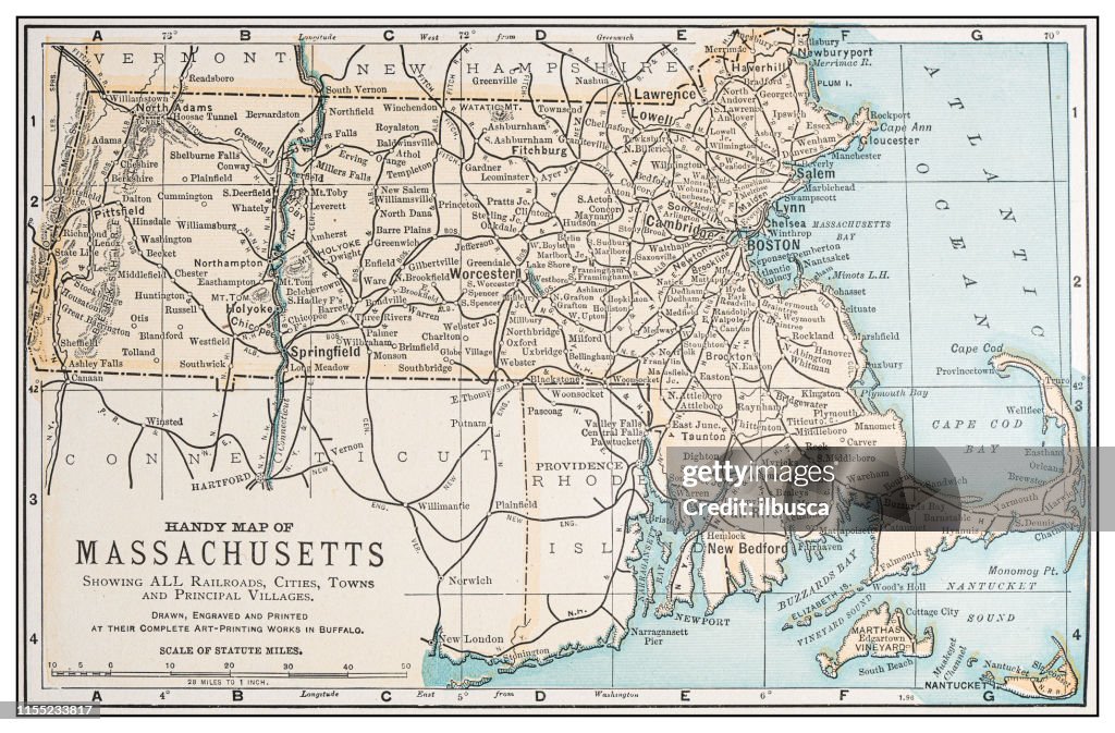 Antique vintage retro USA map: Massachusetts