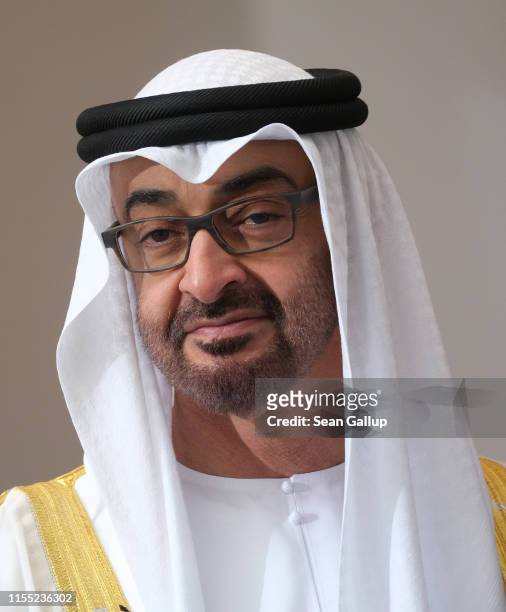 Mohammed bin Zayed Al Nahyan, the Crown Prince of Abu Dhabi, arrives to meet with German President Frank-Walter Steinmeier at Schloss Bellevue on...