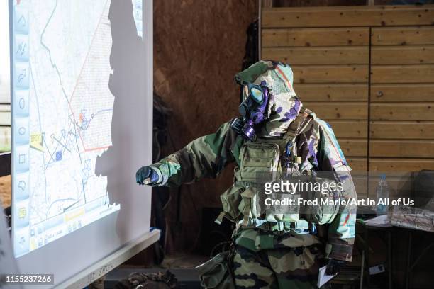 Simulation of a Nuclear Biological and Chemical Warfare during the training of French paratroopers in south of France before going to war in Africa,...