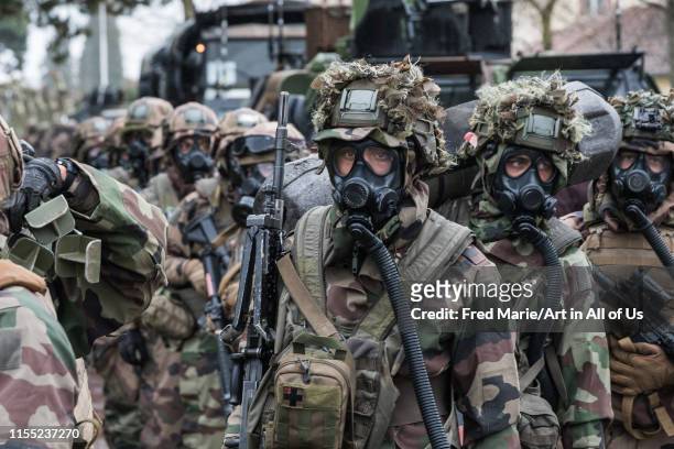 Simulation of a Nuclear Biological and Chemical Warfare during the training of French paratroopers in south of France before going to war in Africa,...