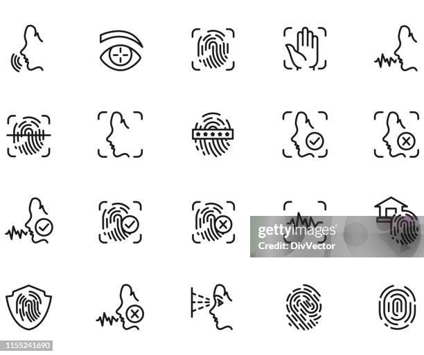 biometrisches icon-set - digitale authentifizierung stock-grafiken, -clipart, -cartoons und -symbole