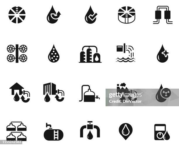 ilustrações de stock, clip art, desenhos animados e ícones de water treatment icon set - estação de tratamento de esgotos