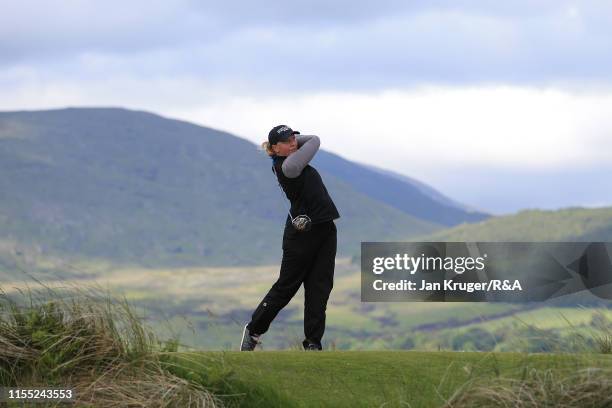 Chloe Goadby of Scotland tees off during day one of the R&A Womens Amateur Championship at Royal County Down Golf Club on June 11, 2019 in Newcastle,...