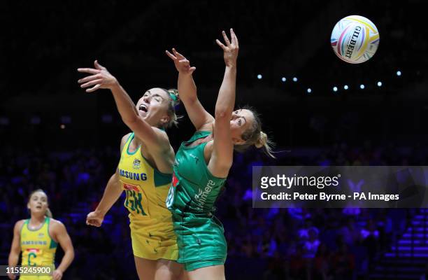 Northern Ireland's Lisa McCaffrey and Australia's Sarah Klau during the Netball World Cup match at the M&S Bank Arena, Liverpool.
