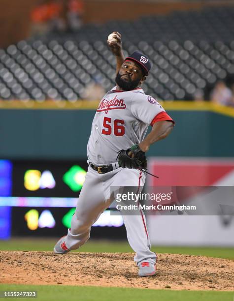 Fernando Rodney of the Washington Nationals pitches during the game against the Detroit Tigers at Comerica Park on June 28, 2019 in Detroit,...