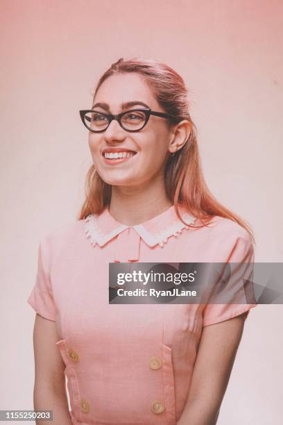 retro stereotypical nineteen fifties portrait of fashionable woman - yearbook photograph stock pictures, royalty-free photos & images