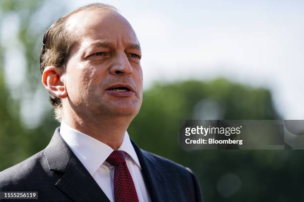 Alex Acosta, U.S. Secretary of Labor, speaks while announcing his resignation in Washington, D.C., U.S., on Friday, July 12, 2019. Acosta leaves...