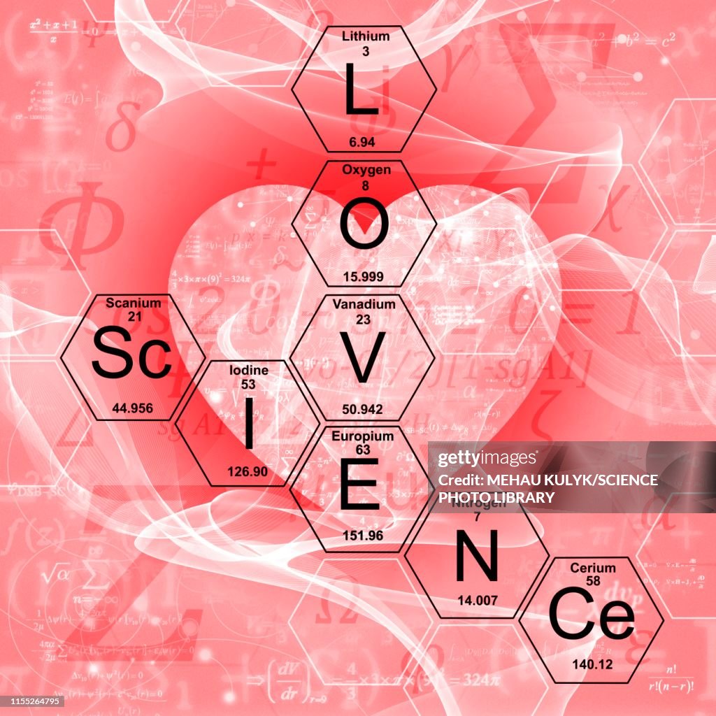 Chemical elements love and science, illustration