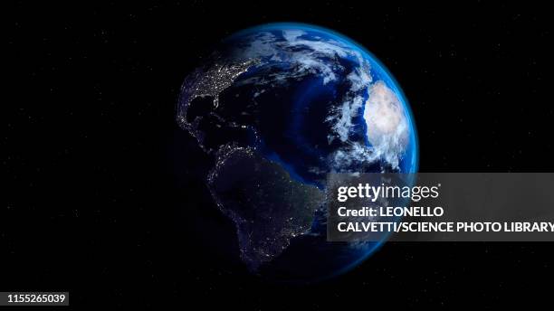 stockillustraties, clipart, cartoons en iconen met city lights on earth, illustration - noord zuid amerika