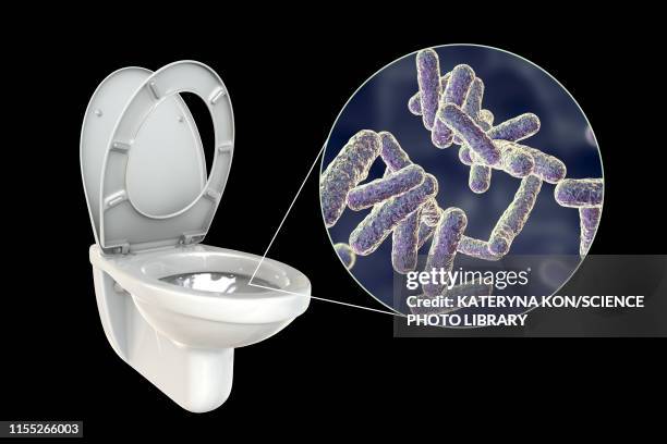 toilet microbes, conceptual illustration - staphylococcus aureus stock illustrations