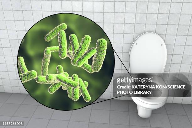 toilet microbes, conceptual illustration - kontaminierung stock-grafiken, -clipart, -cartoons und -symbole