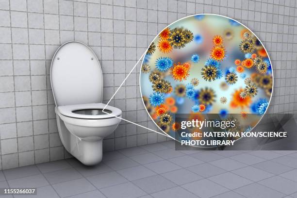 ilustrações de stock, clip art, desenhos animados e ícones de toilet microbes, conceptual illustration - adenovírus