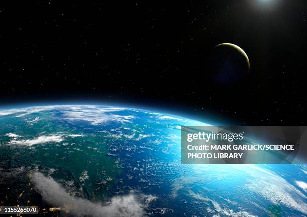 earth and moon from space, illustration - solar system stock illustrations