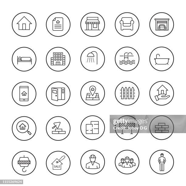 immobilien-set - gewerbeimmobilie stock-grafiken, -clipart, -cartoons und -symbole