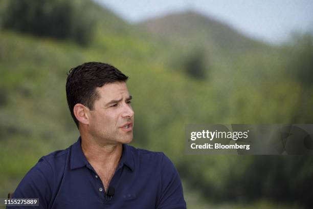 Ned Segal, chief financial officer of Twitter Inc., speaks during a Bloomberg Television interview on the sidelines of the Allen & Co. Media and...