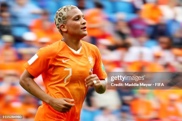 Shanice van de Sanden of the Netherlands looks on during the 2019 FIFA Women's World Cup France group E match between New Zealand and Netherlands at...