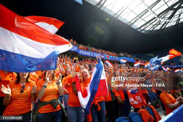 Netherlands fans during the 2019 FIFA Women's World Cup France group E match between New Zealand and Netherlands at Stade Océane on June 11, 2019 in...