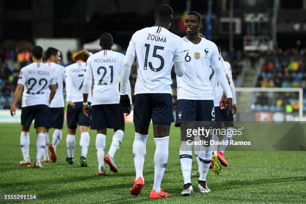 Kurt Zouma of France celebrates with teammates after scoring his team's fourth goal during the UEFA Euro 2020 Qualification match between Andorra and...
