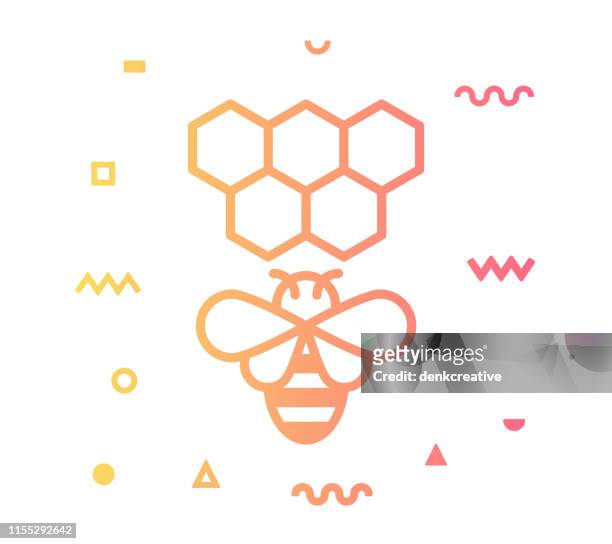 ilustrações, clipart, desenhos animados e ícones de linha projeto do ícone do estilo da apicultura - picar