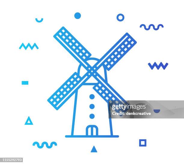 stockillustraties, clipart, cartoons en iconen met windmill lijnstijl icon design - molentje