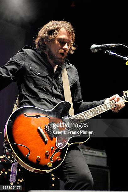 Singer/guitarist Brian Aubert of Silversun Pickups performs during the 99X Mistle Toe Jam concert December 16, 2007 at the Arena at Gwinnett Center...