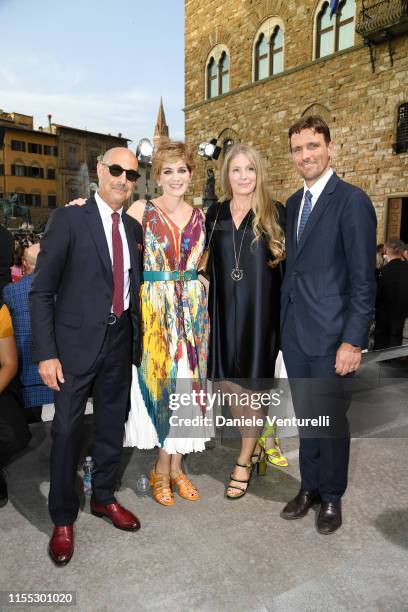 Stanley Tucci, Felicity Blunt, Louise Holm and James Ferragamo attends the Salvatore Ferragamo show during Pitti Immagine Uomo 96 on June 11, 2019 in...