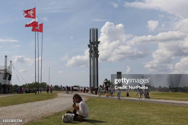 Battle of Grunwald Monument is seen during the medieval fair and picnic a day before the Battle of Grunwald reenactment in Grunwald , Poland on 12...