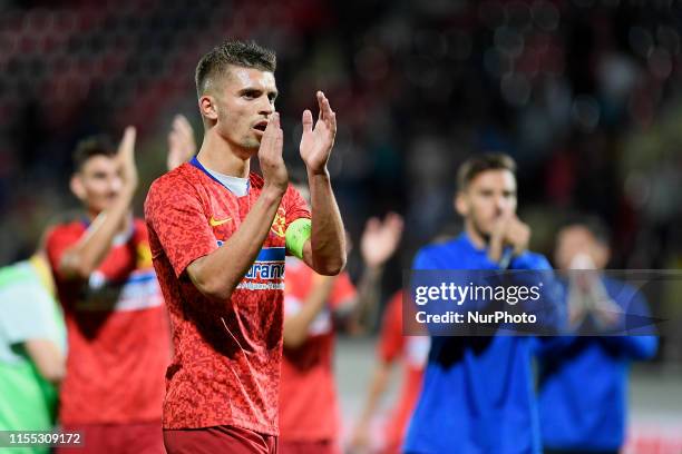 S Florin Tanase celebrates with fans after the game during the match between FCSB v FC Milsami Orhei, UEFA Europa League 2019/2020, First Qualifying...