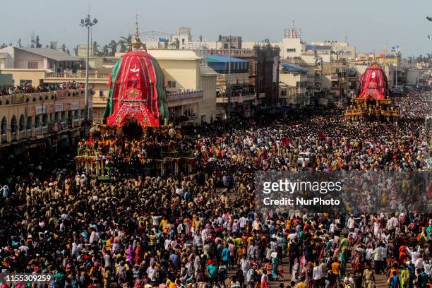 Devotees pulls ditties chariots and gathered at the grand road on the occasion of Ditties of Shree Jagannath temple 'Bahuda Yatra' festival . Lord...