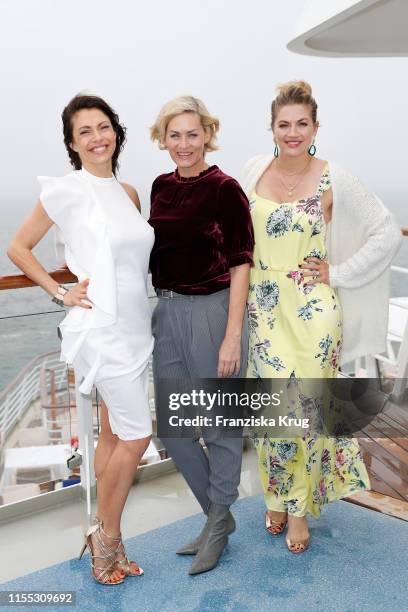 Jana Pallaske, Gesine Cukrowski and Nina Bott during the MS Europa meets Sansibar cruise on July 12, 2019 in Sylt, Germany.