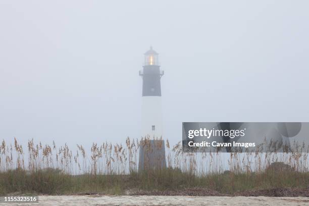 lighthouse at foggy morning, tybee island, usa - tybee island stock pictures, royalty-free photos & images