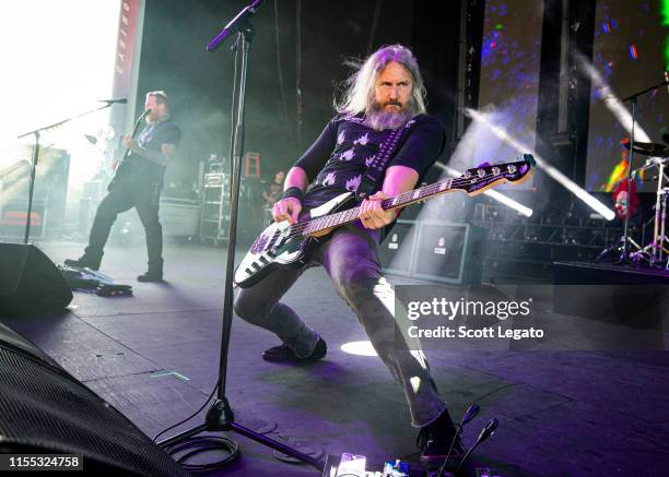 Troy Sanders of Mastadon performs at Michigan Lottery Amphitheatre at Freedom Hill on June 11, 2019 in Sterling Heights, Michigan.