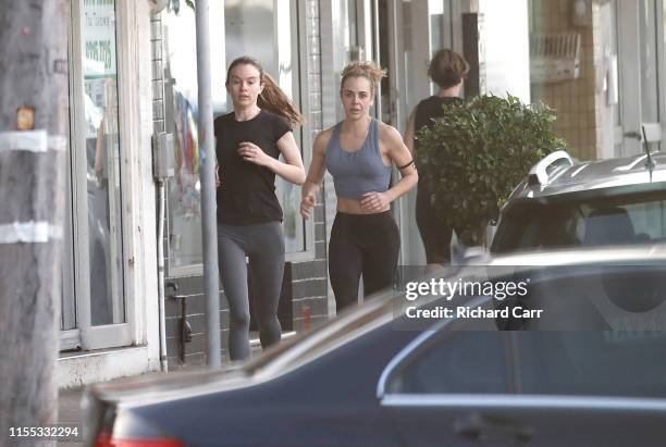 Actress Jessica Marais is seen running in Coogee on June 12, 2019 in Sydney, Australia.