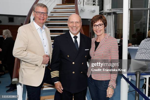 Guenther Jauch, Olaf Hartmann and Dorothea Sihler-Jauch during the MS Europa meets Sansibar cruise on July 12, 2019 in Sylt, Germany.