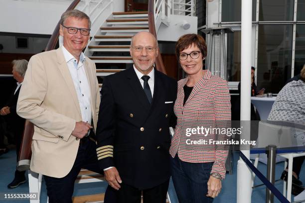 Guenther Jauch, Olaf Hartmann and Dorothea Sihler-Jauch during the MS Europa meets Sansibar cruise on July 12, 2019 in Sylt, Germany.