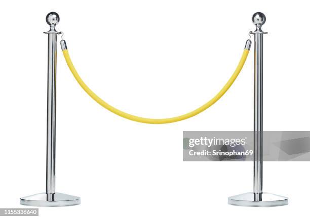 barrier rope isolated on white. silver. luxury, vip concept - pole foto e immagini stock