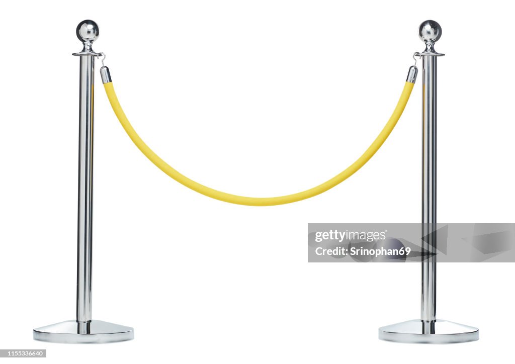 Barrier rope isolated on white. Silver. Luxury, VIP concept