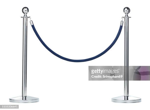 barrier rope isolated on white. silver. luxury, vip concept - metal pole stock pictures, royalty-free photos & images