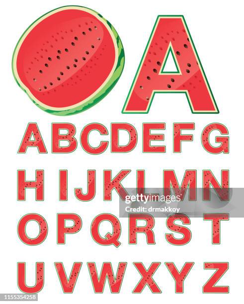 bildbanksillustrationer, clip art samt tecknat material och ikoner med vattenmelon alfabetet - watermelon