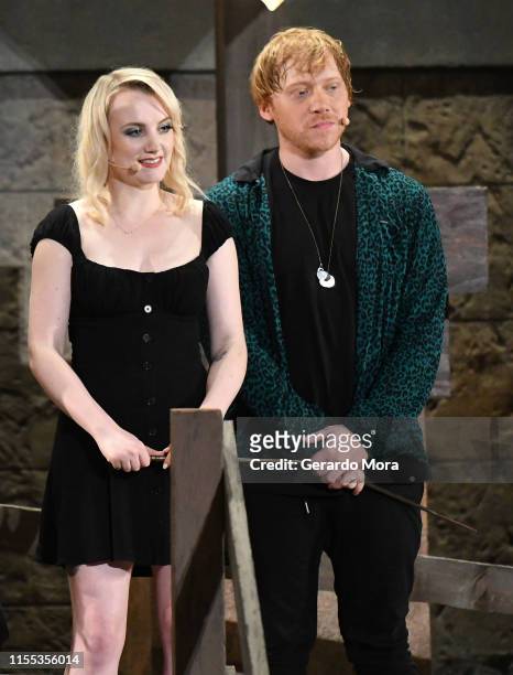 Evanna Lynch and Rupert Grint attend the Hagrid's Magical Creatures Motorbike Adventure Preview at The Wizarding World of Harry Potter on June 11,...