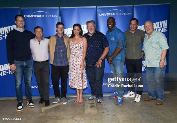 Dan Goor, Joe Lo Truglio, Andy Samberg, Melissa Fumero, Joel McKinnon Miller, Terry Crews, Luke Del Tredici and Dirk Blocker attend Universal...