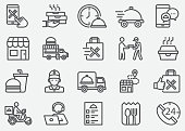 Food Delivery and Take Away Line Icons