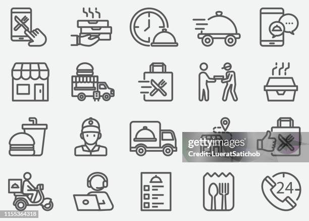 food delivery and take away line icons - junk food vector stock illustrations