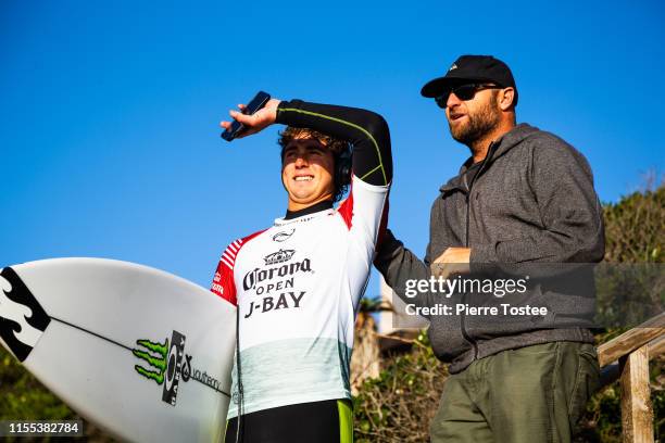 Griffin Colapinto of the United States is eliminated from the 2019 Corona Open J-Bay with an equal 17th finish after placing second in Heat 3 of...