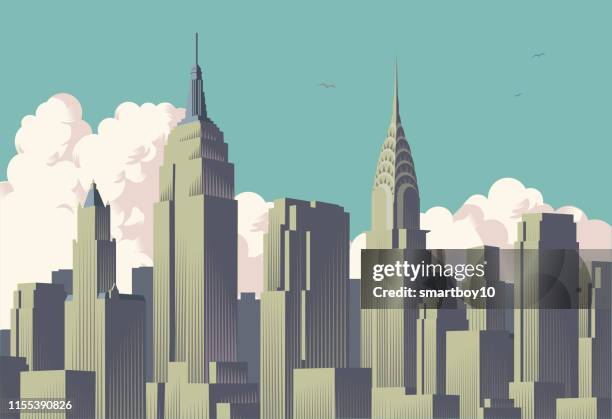 stockillustraties, clipart, cartoons en iconen met skyline van new york city - chrysler building