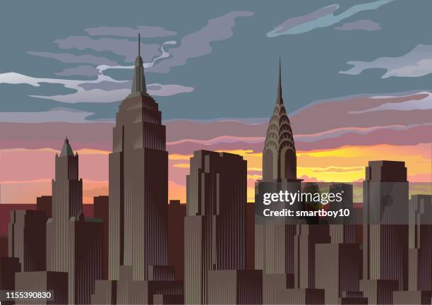 stockillustraties, clipart, cartoons en iconen met skyline van new york city - chrysler building